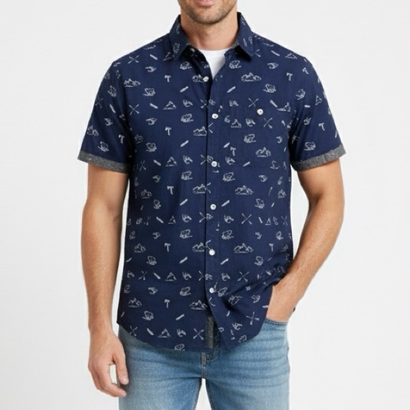 Free Planet Other - Free Planet Shirt Men's Size S Button Up Cotton Blend‎ Short Sleeve Navy